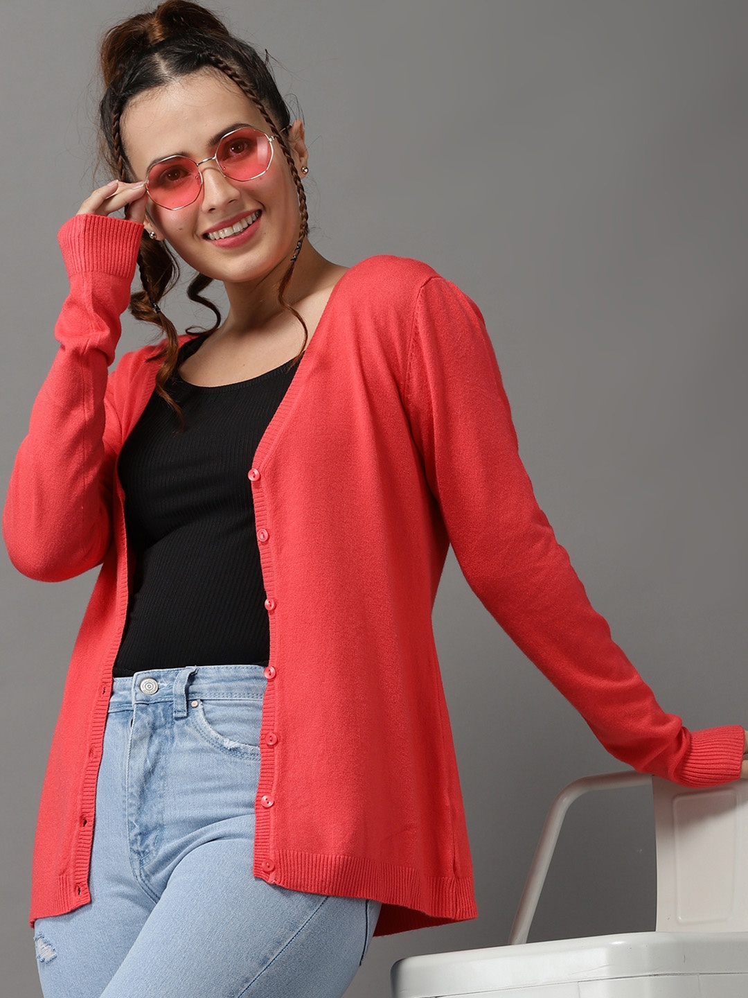 

SHOWOFF Women Pink Acylic Cardigan
