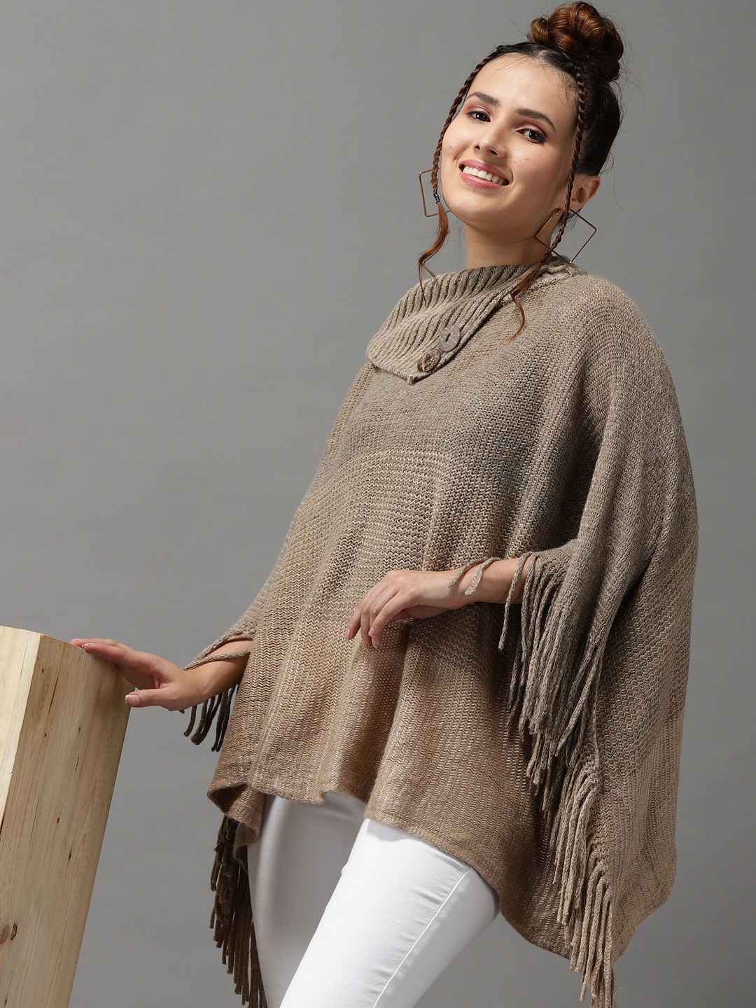 

SHOWOFF Women Beige Longline Poncho