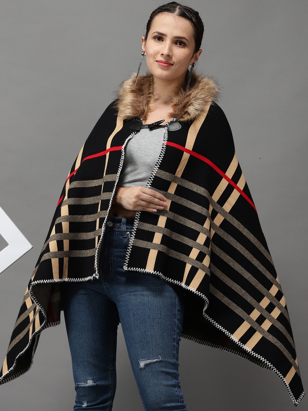 

SHOWOFF Women Brown & Red Checked Longline