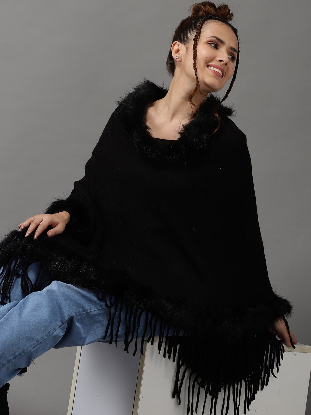 

SHOWOFF Women Black Longline Poncho