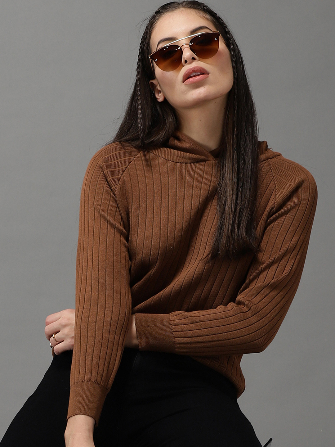 

SHOWOFF Women Brown Striped Pullover