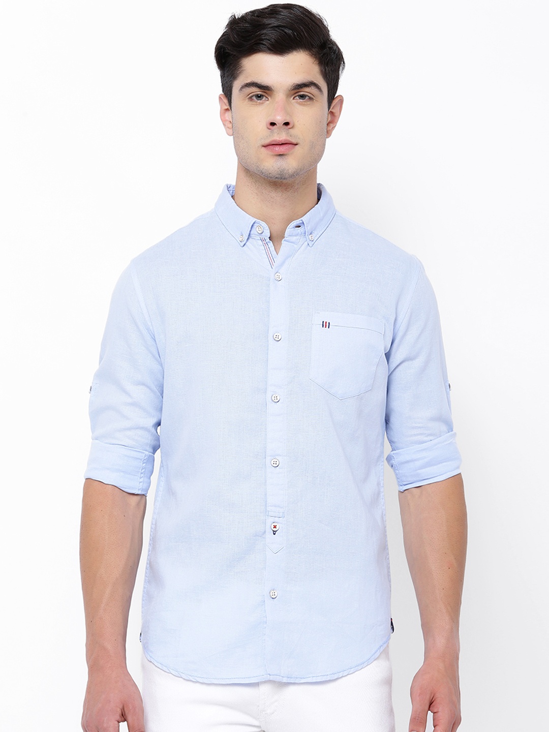 

LOCOMOTIVE Men Blue Slim Fit Solid Casual Shirt