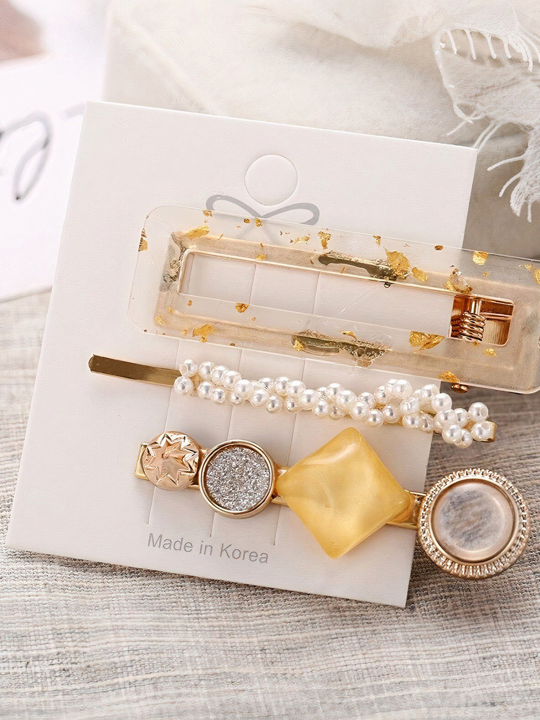 

Pinapes Set of 3 Embellished Bobby Pins, Yellow