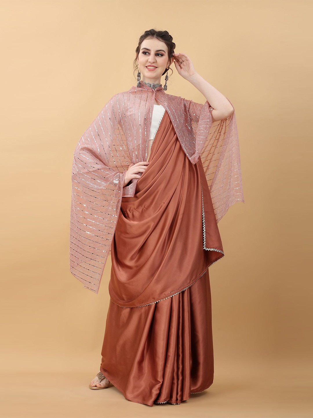 

kasee Rust & Gold-Toned Art Silk Saree