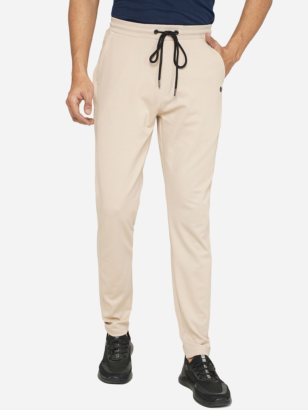 

JADE BLUE Men Beige Slim-Fit Cotton Track Pants