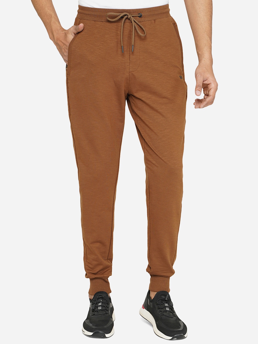 

JADE BLUE Men Slim-Fit Pure Cotton Joggers, Brown