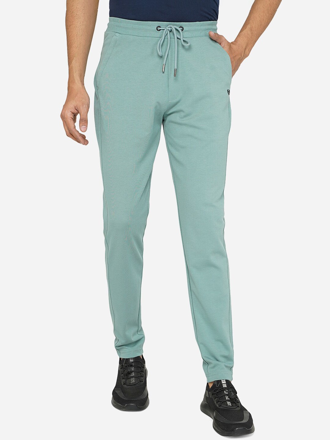 

JADE BLUE Men Teal Green Solid Slim-Fit Cotton Track Pants