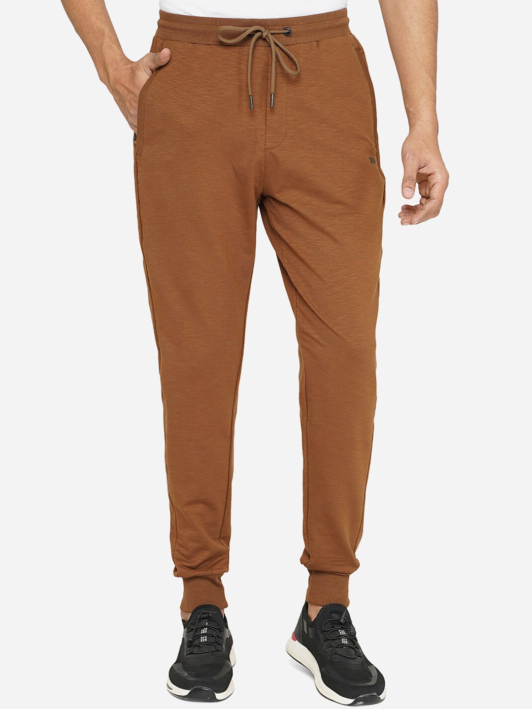 

JADE BLUE Men Brown Slim-Fit Pure Cotton Joggers