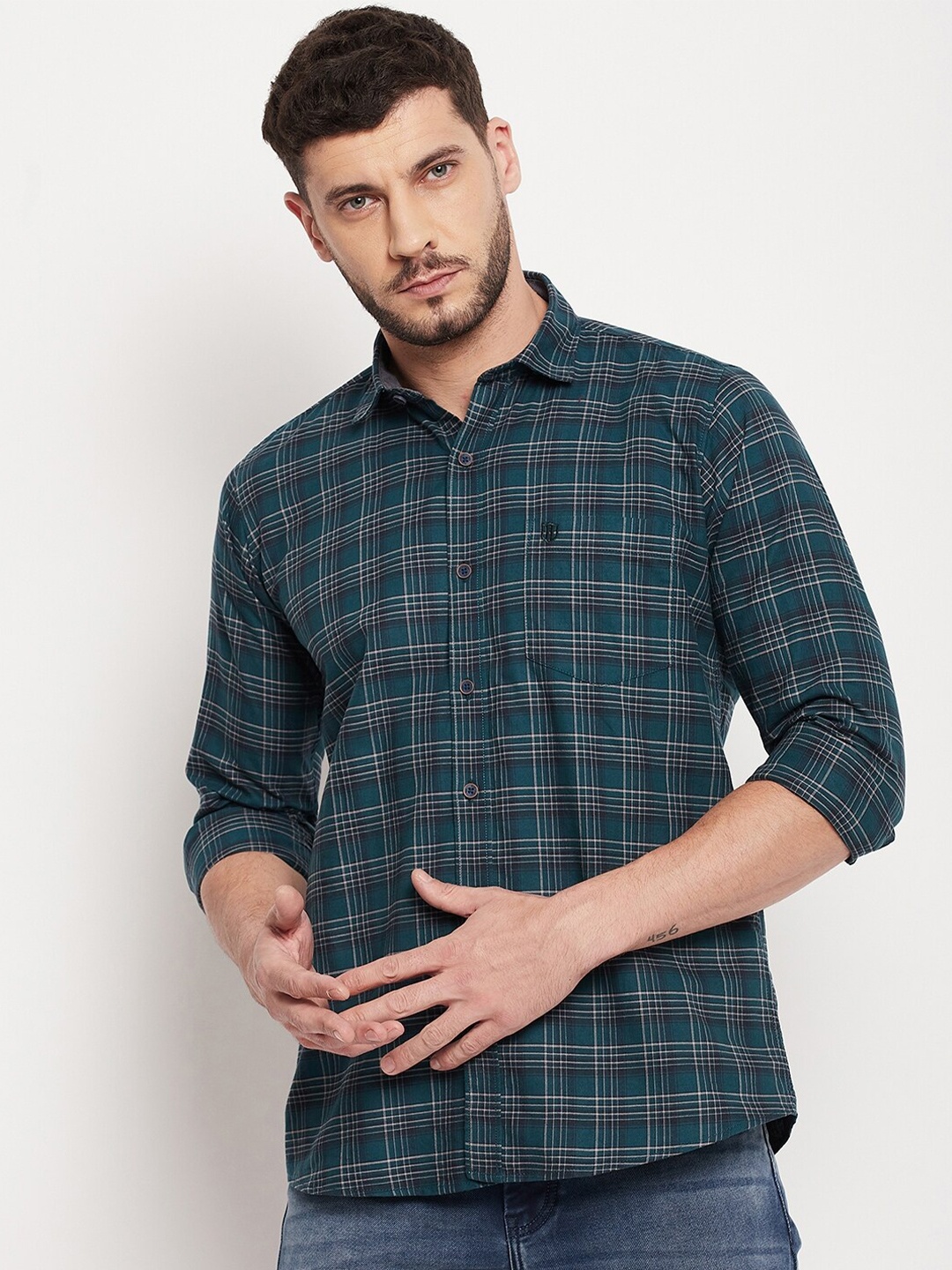 

Duke Men Green & Black Checked Cotton Casual Shirt