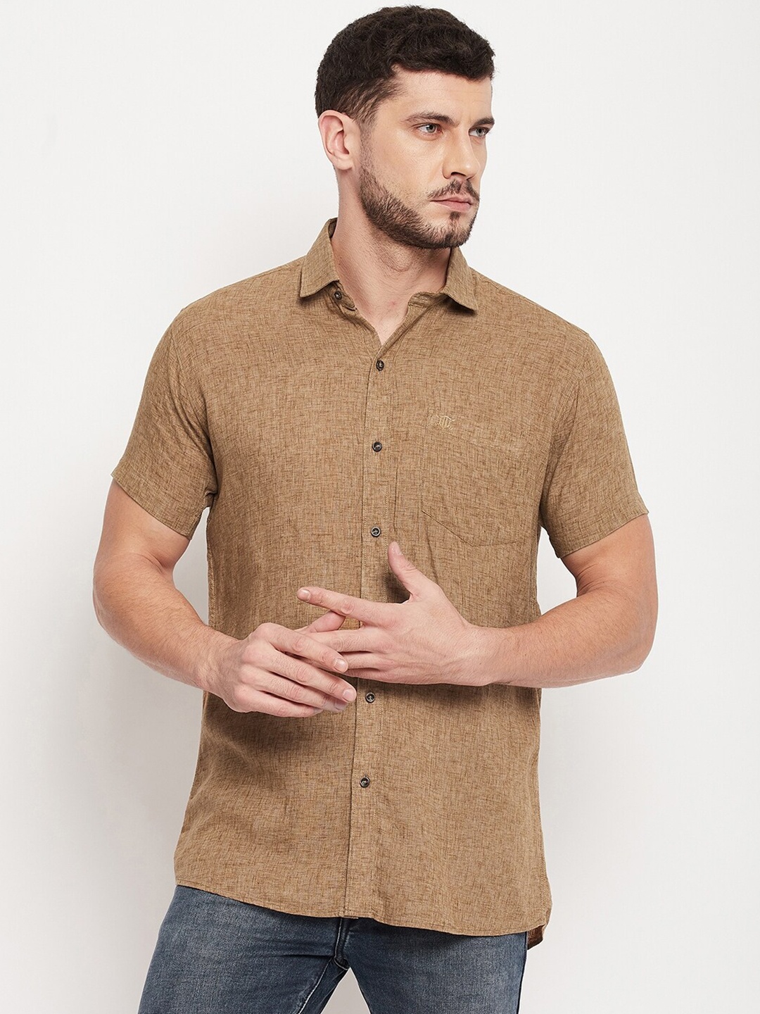 

Duke Self Design Cotton Short Sleeves Casual Shirt, Brown