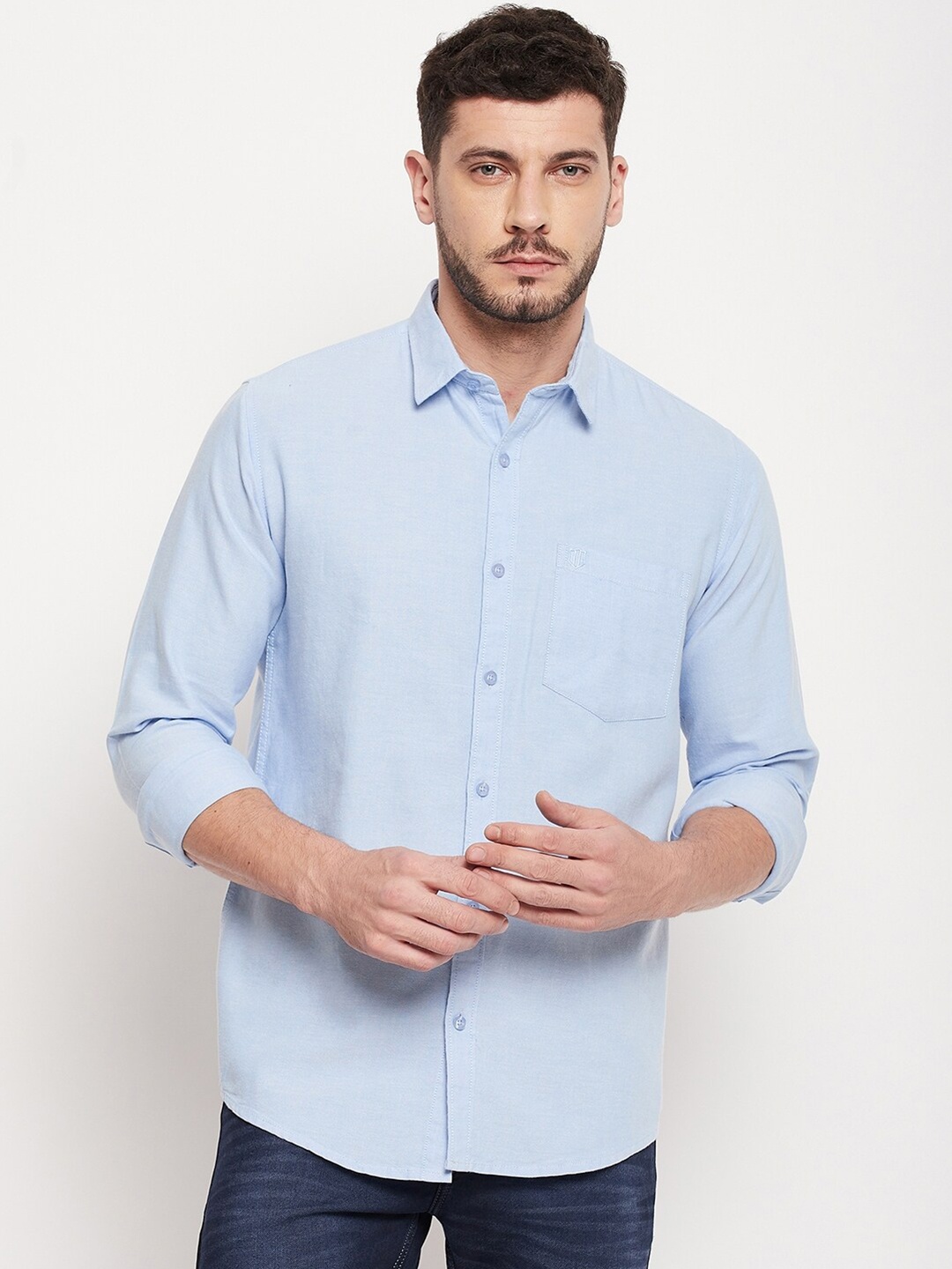 

Duke Men Blue Solid Cotton Casual Shirt