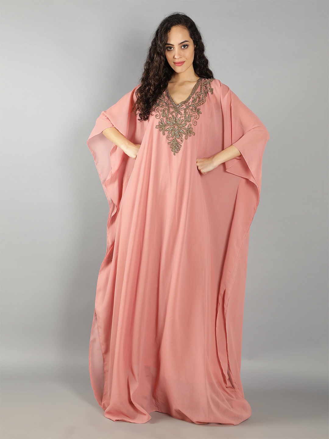 

DEBONATELLA Peach Georgette Kaftan Maxi Dress