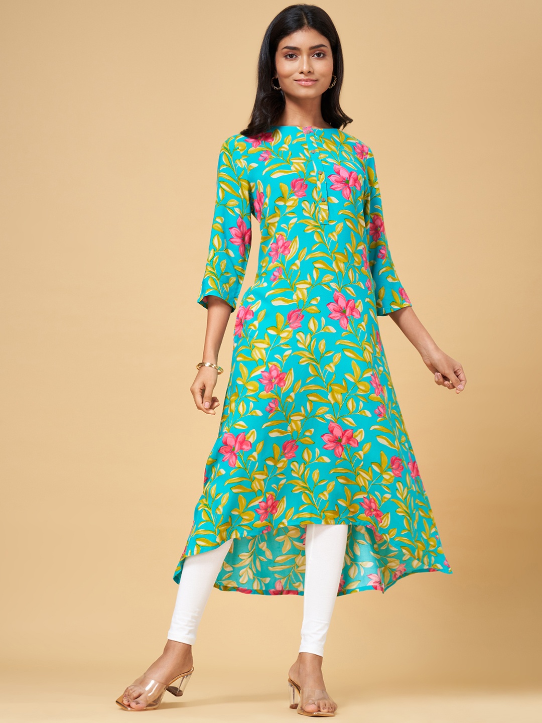 

YU by Pantaloons Women Blue Floral Printed Kurta