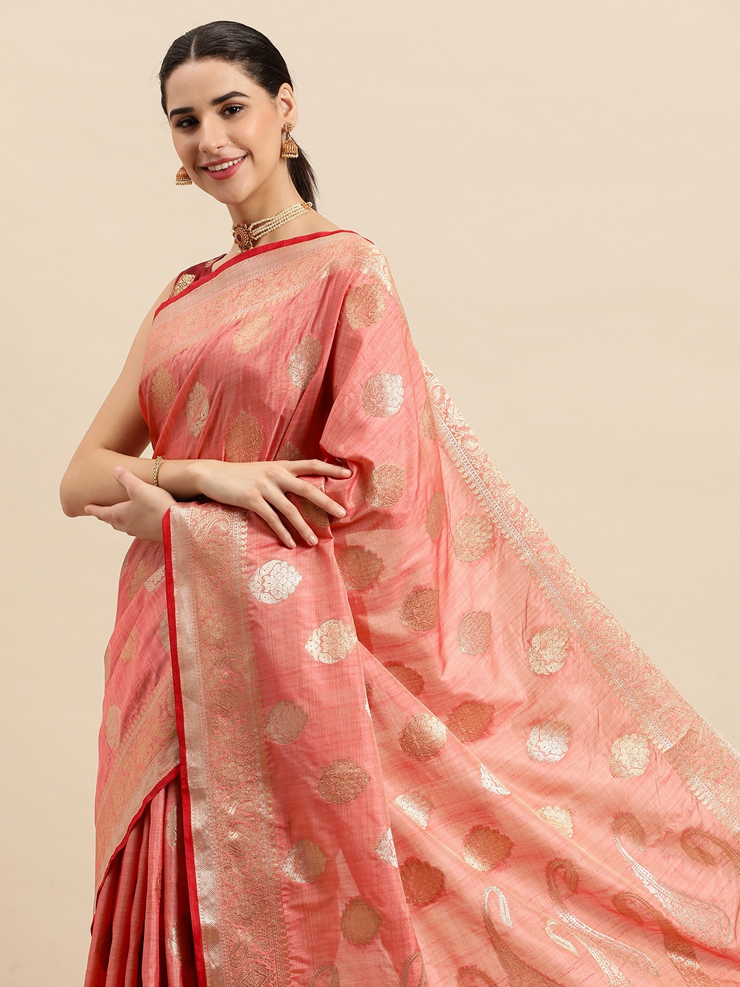 

SANGAM PRINTS Ethnic Motifs Silk Blend Saree, Pink