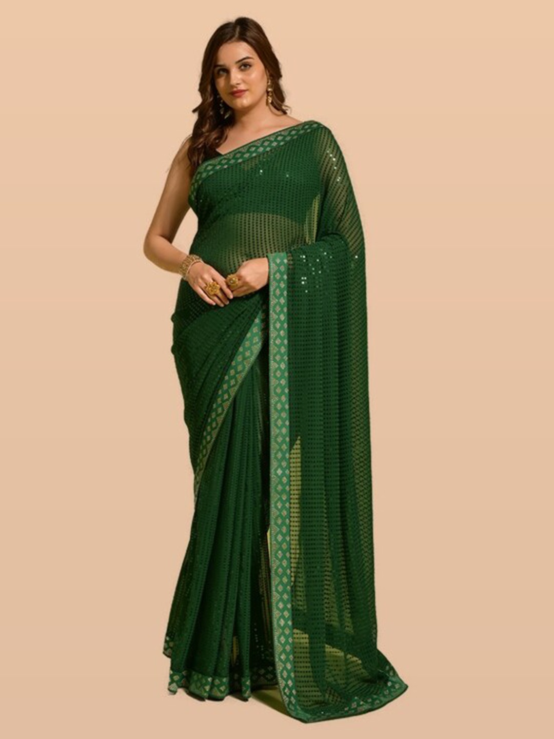 

KALINI Green Embellished Sequinned Pure Georgette Saree