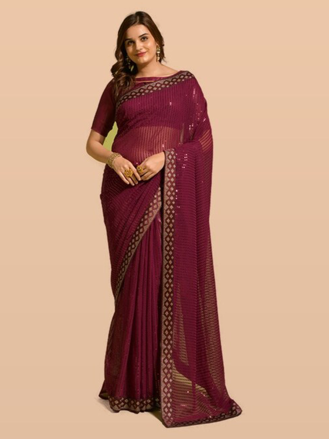 

KALINI Maroon Embellished Embroidered Pure Georgette Saree
