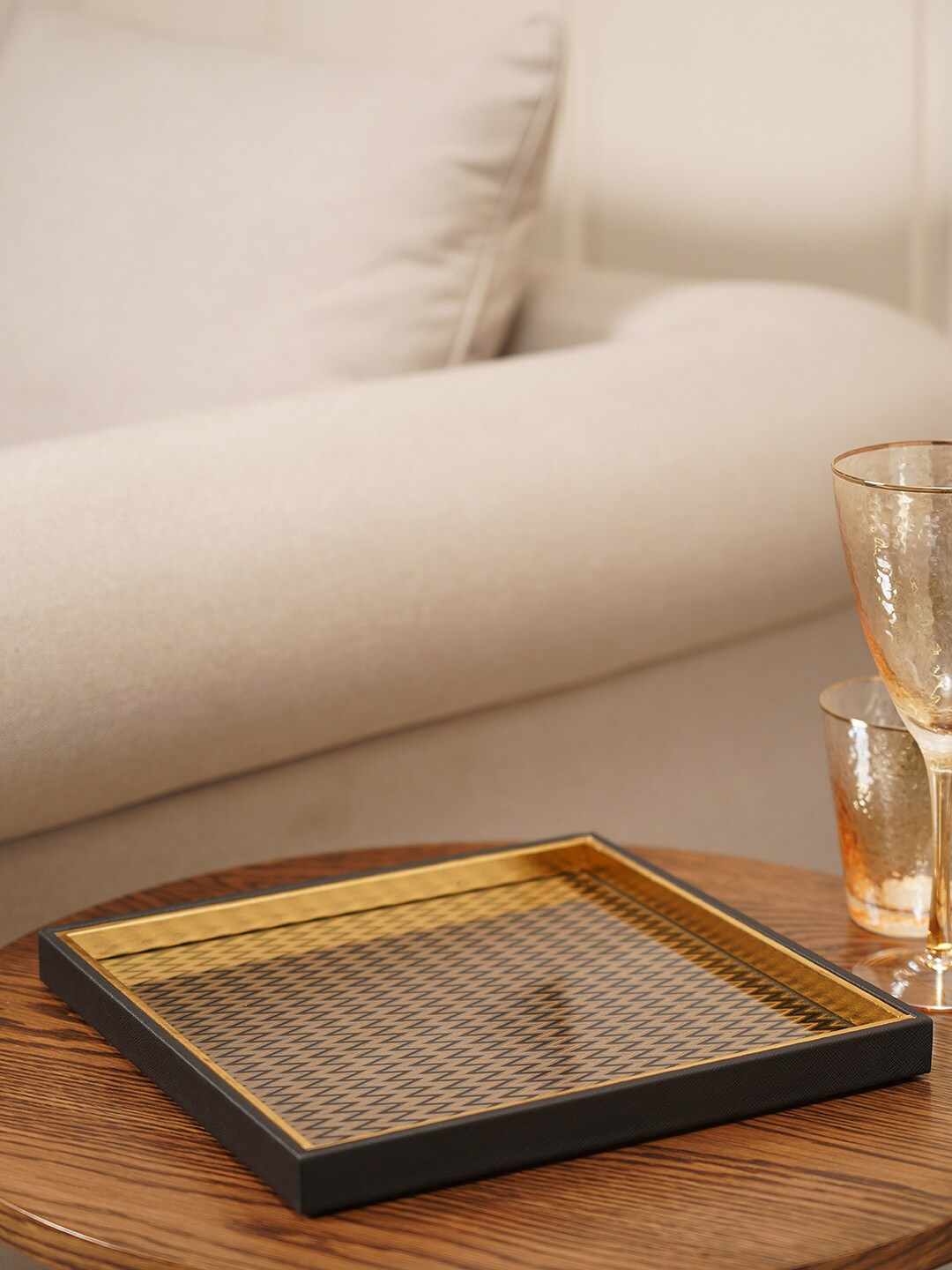 

Pure Home and Living Gold-Toned & Black Chevron Faux Leather Platter