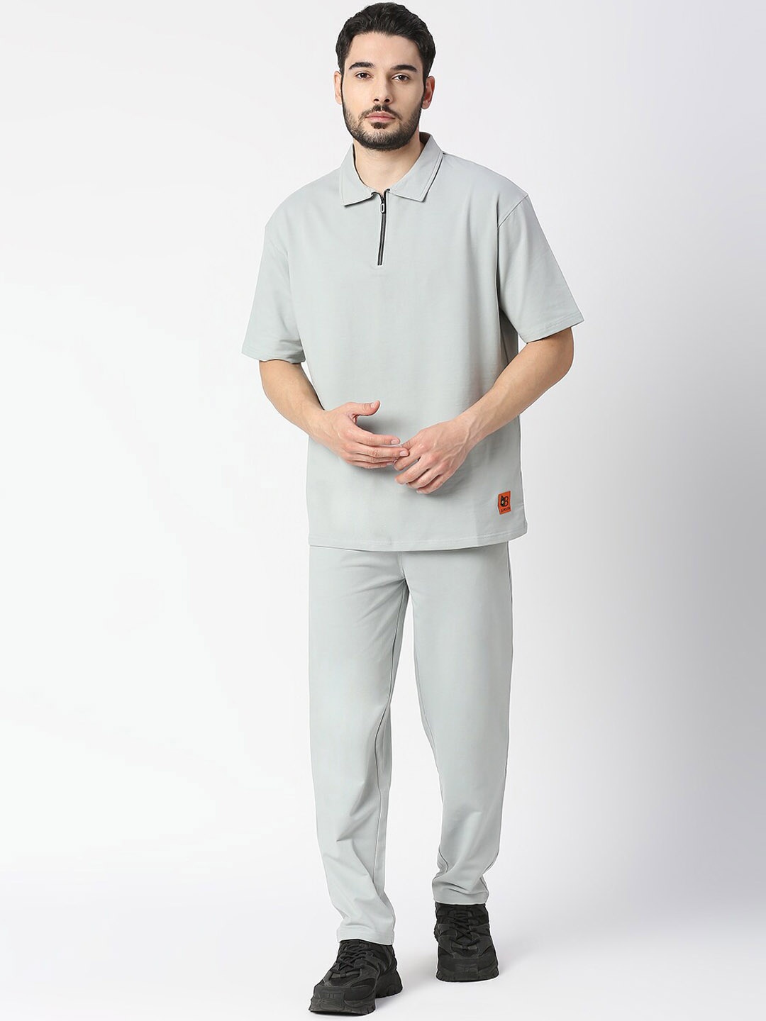 

Blamblack Men Melange-Grey T-shirt and Trouser Co-Ords Set, Grey melange