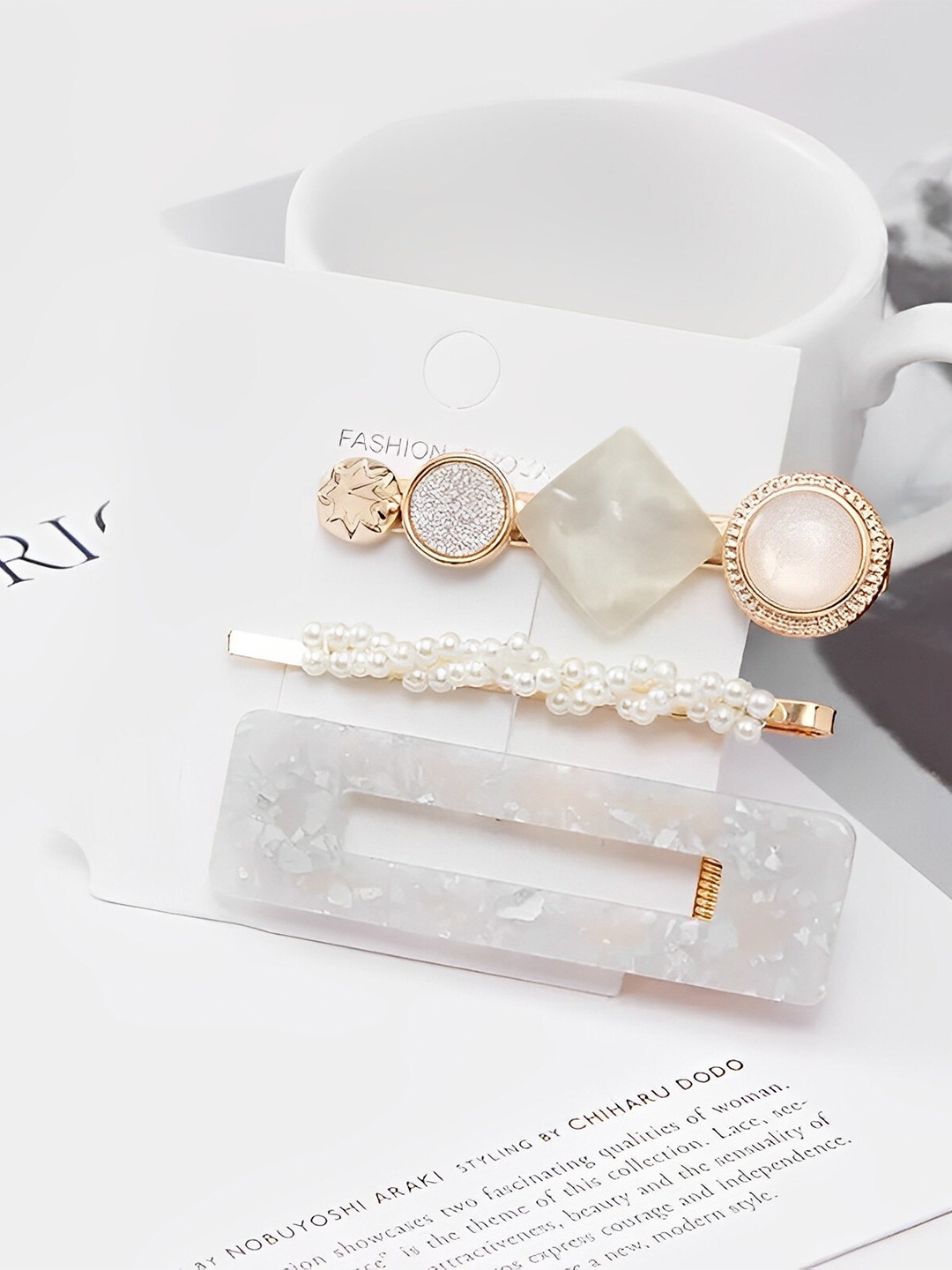 

Pinapes Set of 3 Embellished Bobby Pins, White