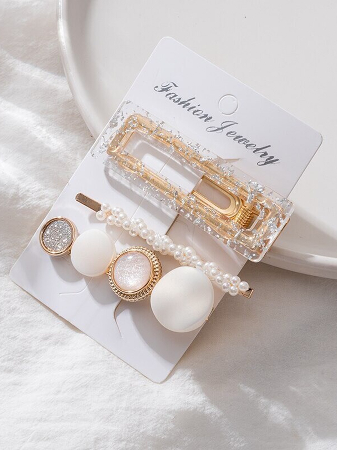 

Pinapes Set of 3 Embellished Bobby Pins, White