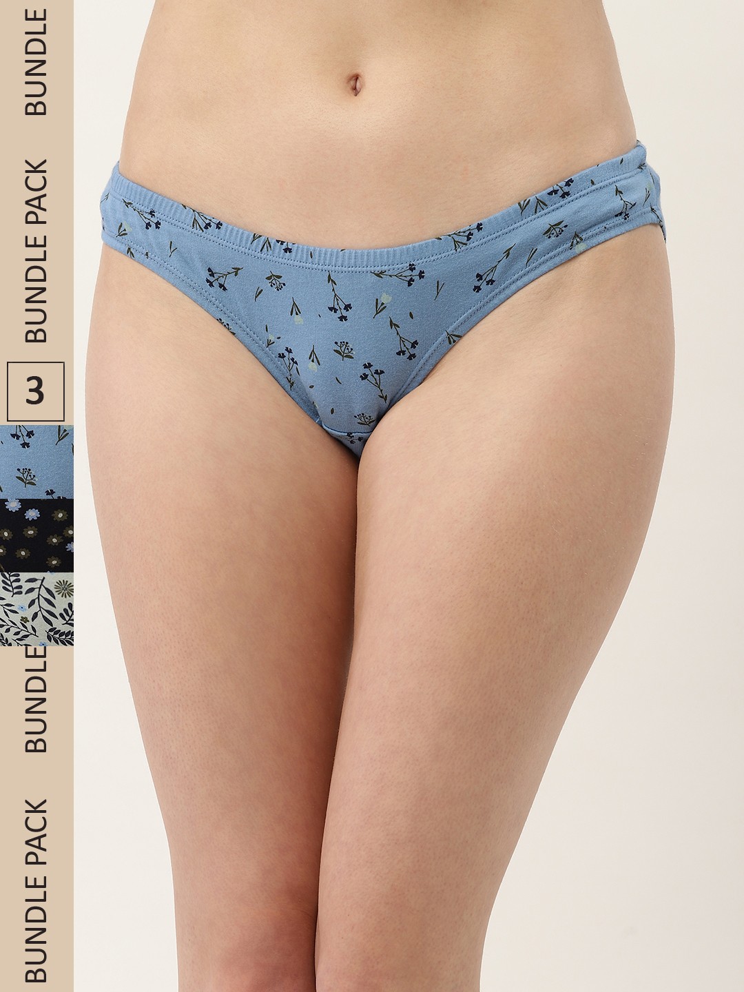 

Leading Lady Women Pack of 3 Cotton Low-Rise Bikini Briefs BK-5013-3, Blue