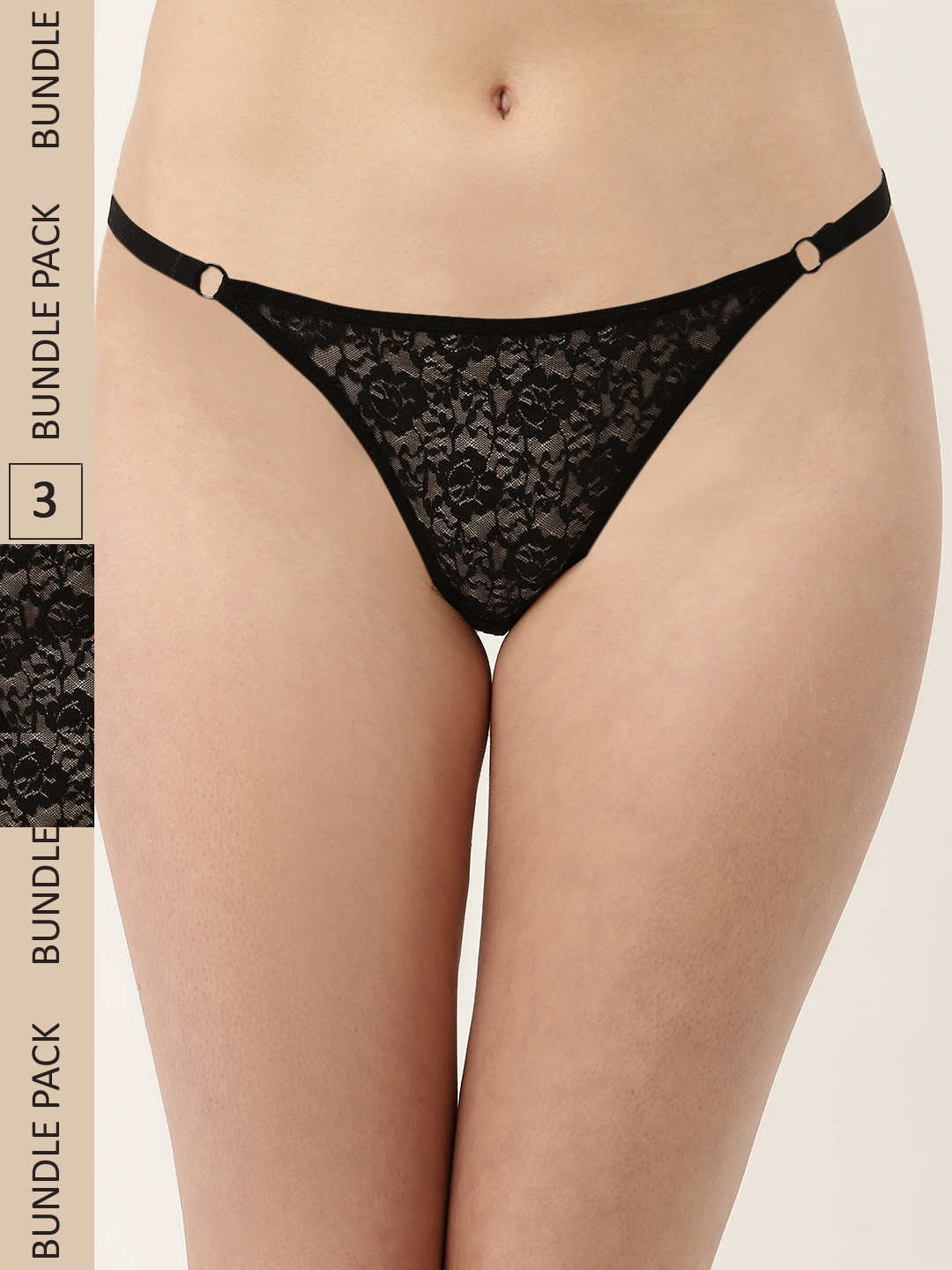 

Leading Lady Women Pack of 3 Mid Rise Printed Thongs TG-7003-BLK-3, Black