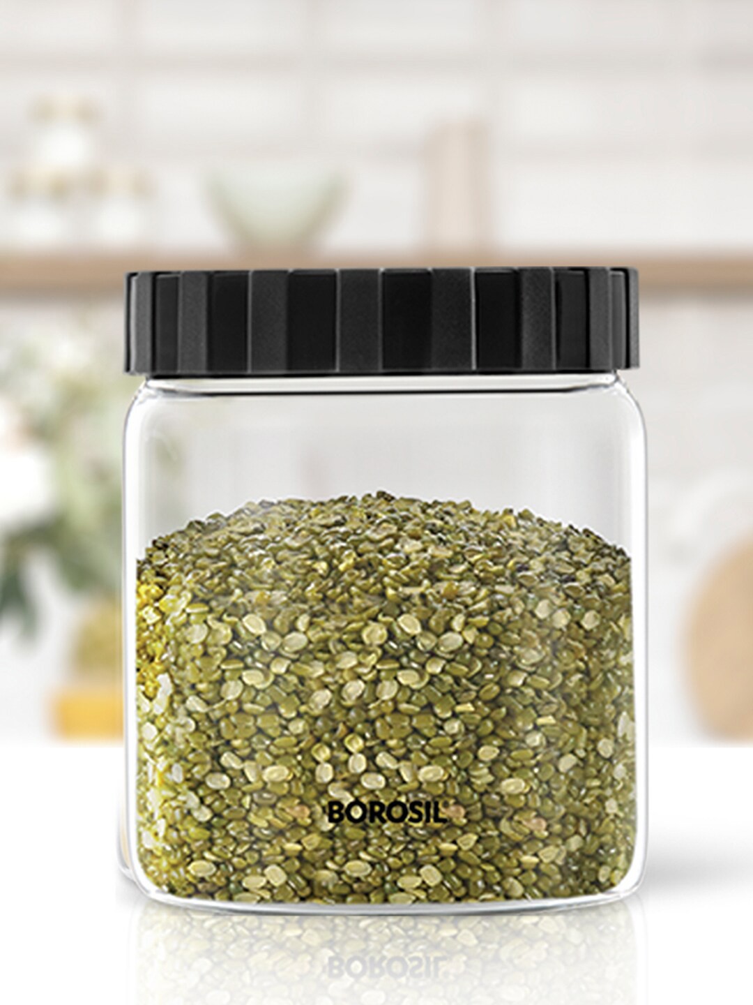 

BOROSIL Transparent & Black Glass Microwave-Safe Storage Jar 600 ml