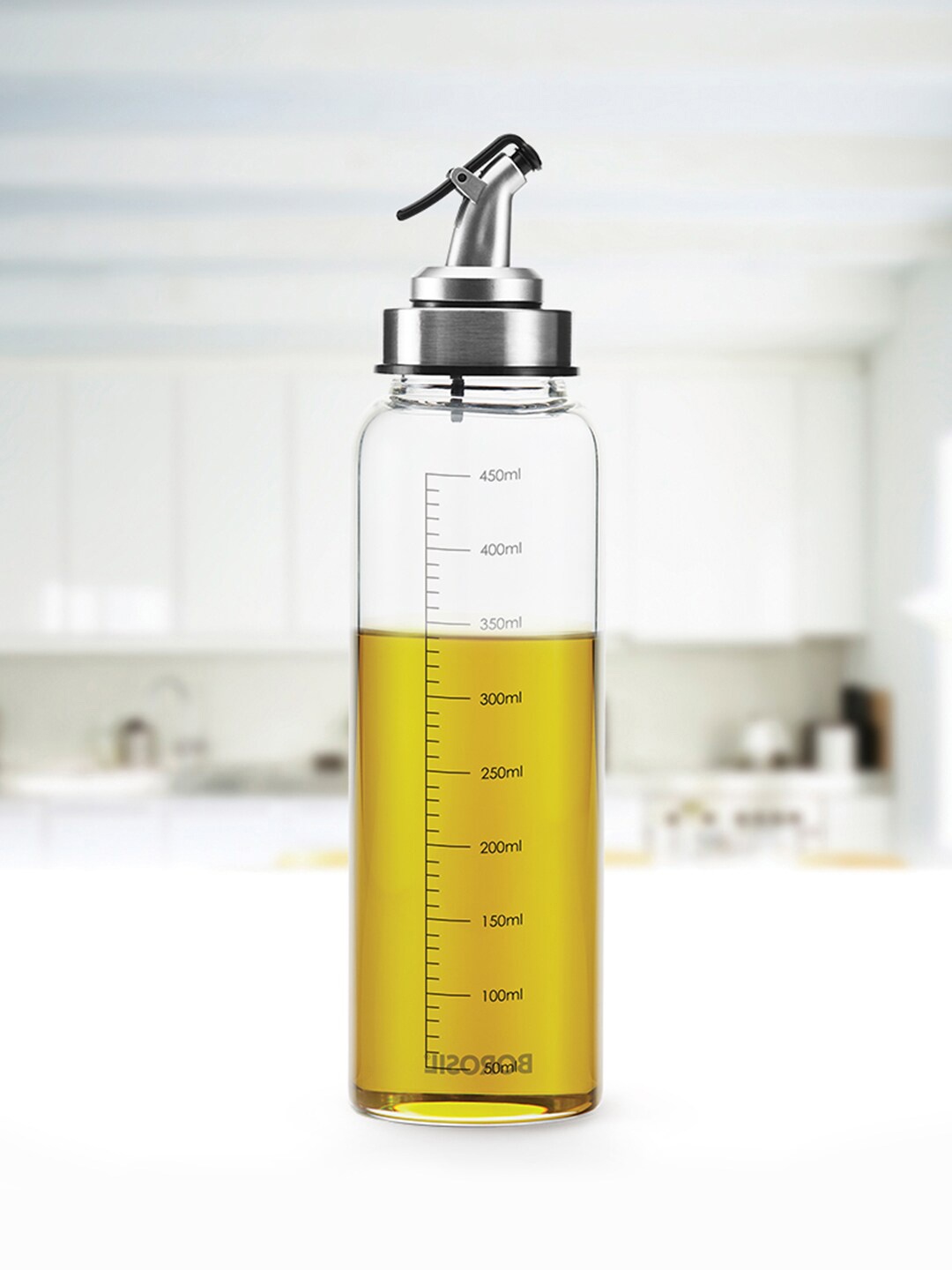 

BOROSIL Transparent Borosilicate Glass Oil Dispenser With Lid 500 ml