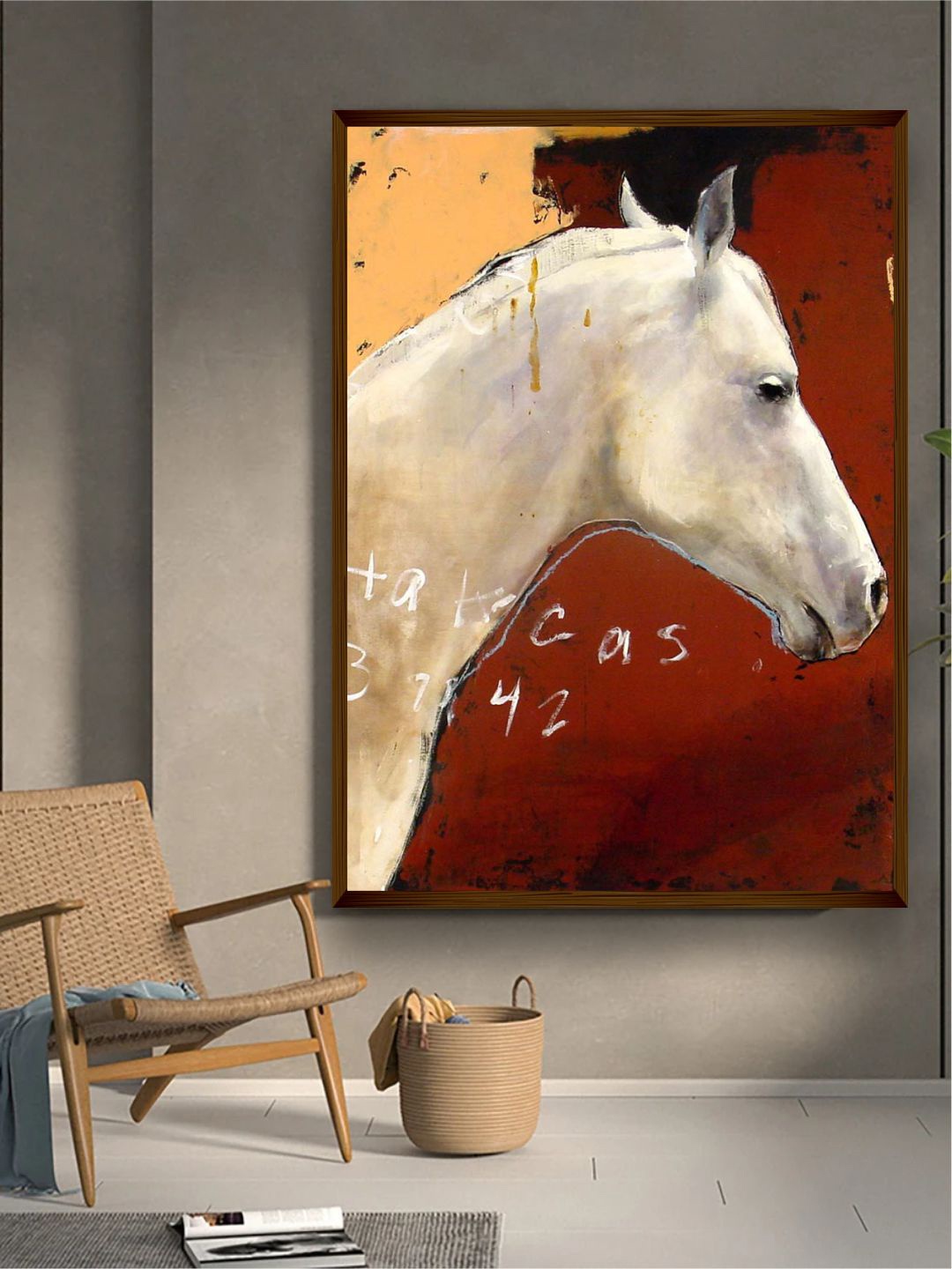 

The Art House Red & Off White Horse Canvas Painting Wall Art