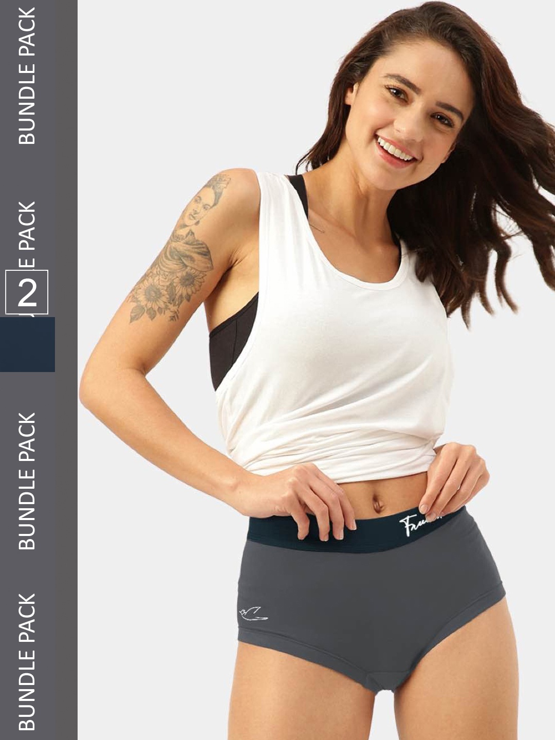 

FREECULTR Women Pack Of 2 Anti Microbial Hipster Briefs, Navy blue