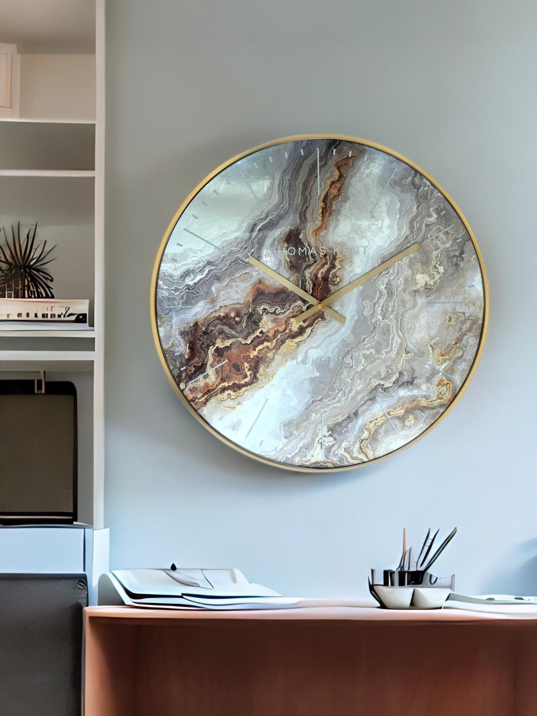 

Athome by Nilkamal Gold-Toned & Grey Printed Contemporary Wall Clock