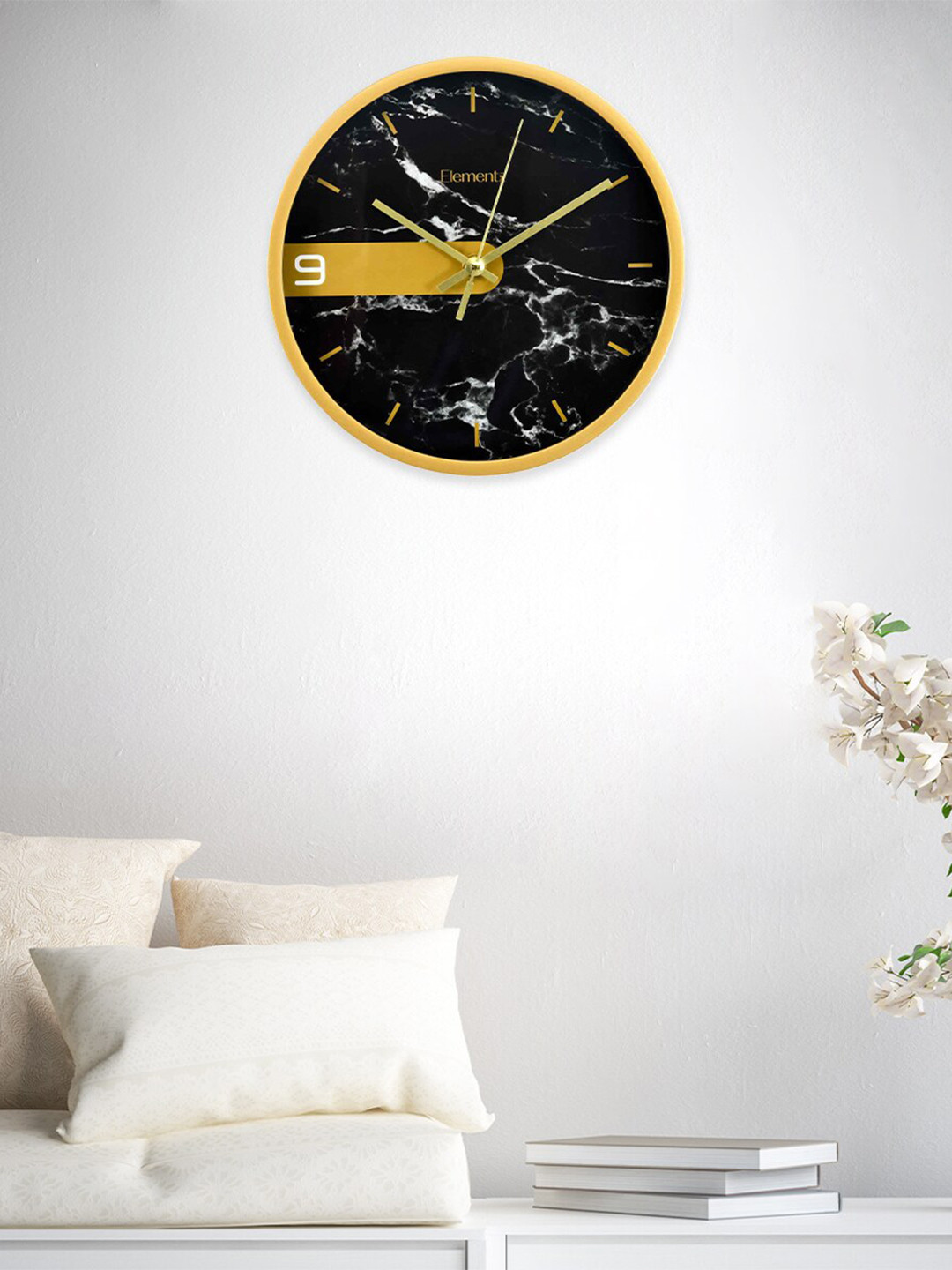 

Athome by Nilkamal Black & Yellow Printed Contemporary Wall Clock