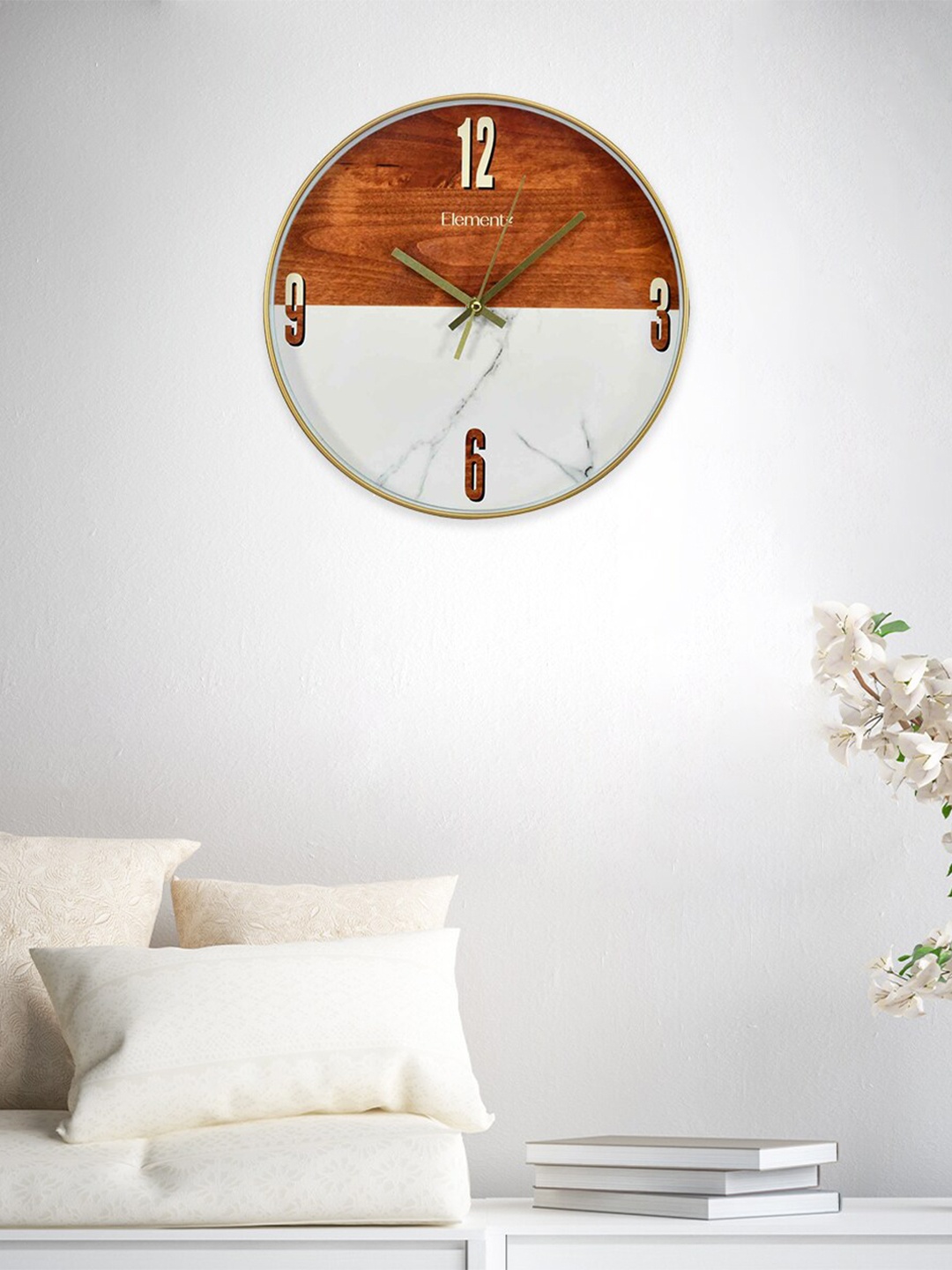

Athome by Nilkamal Brown & White Colourblocked Contemporary Wall Clock