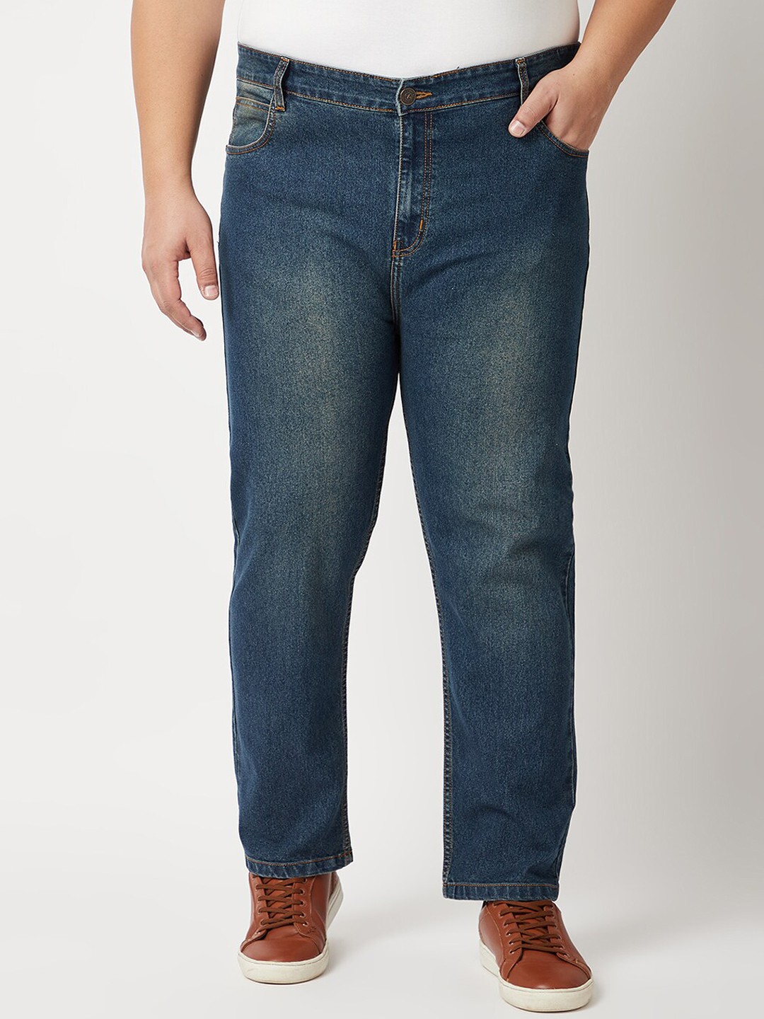 

ZUSH Men Plus Size Navy Blue Light Fade Stretchable Cotton Jeans