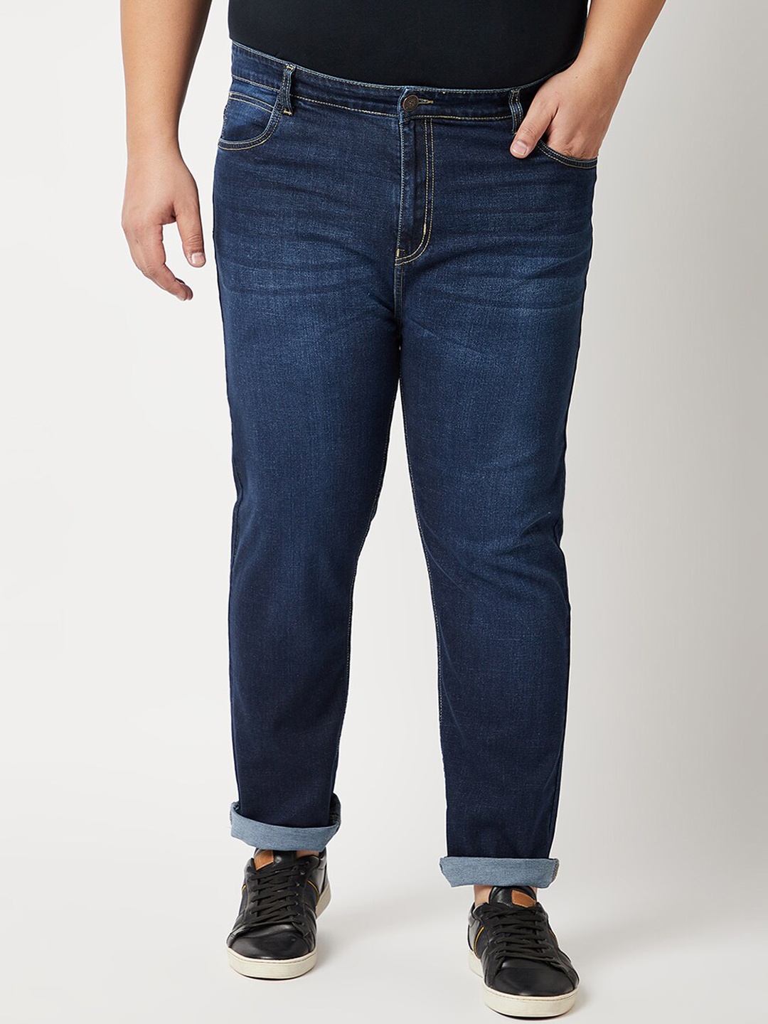 

ZUSH Men Plus Size Navy Blue Light Fade Stretchable Cotton Jeans