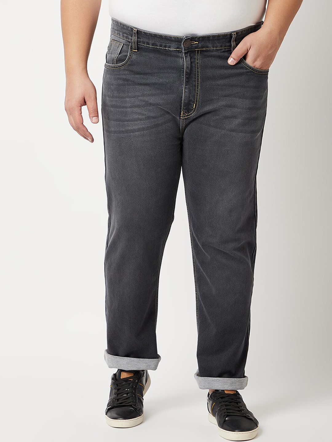 

ZUSH Men Plus Size Grey Light Fade Stretchable Cotton Jeans