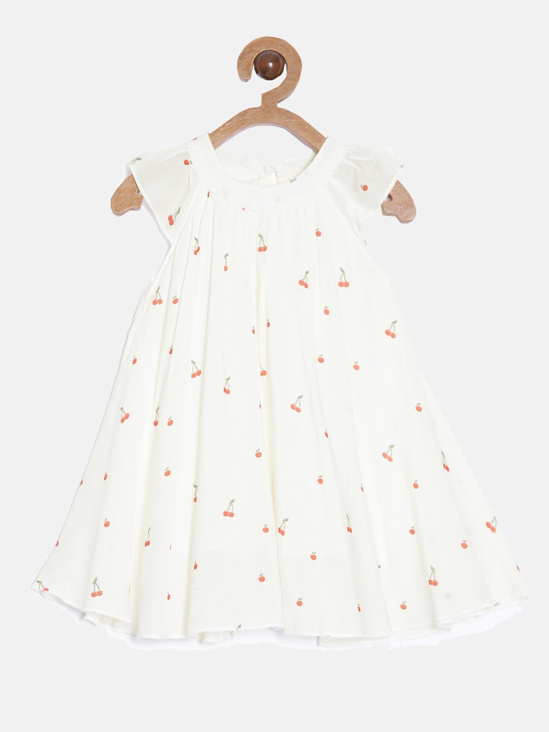 

Aomi Girls White & Orange Printed Cotton A-Line Dress