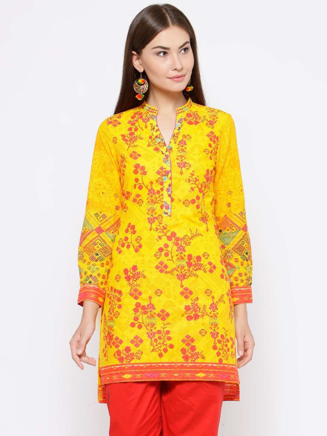 

Biba Women Yellow & Red Printed Straight Kurta