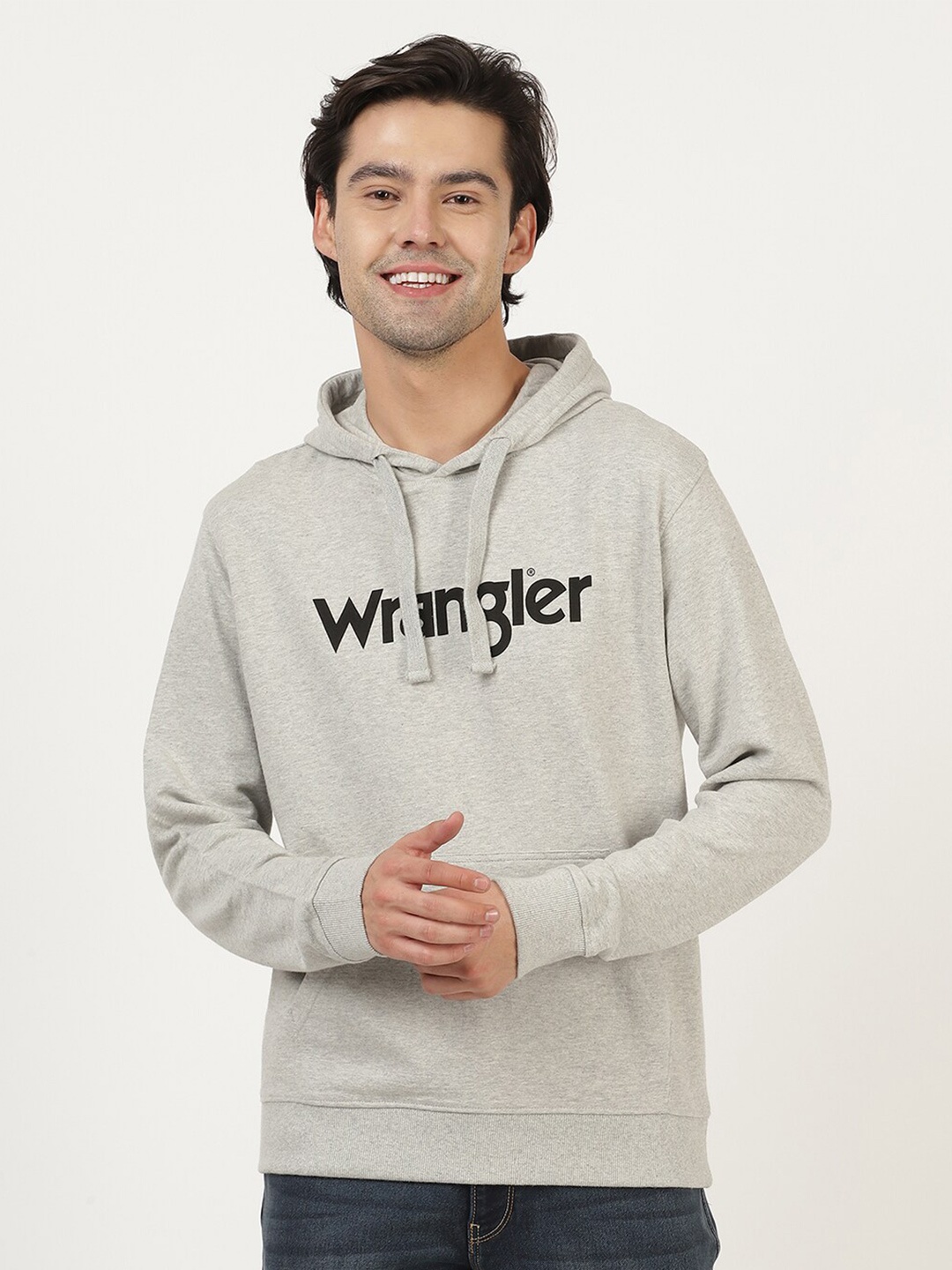 

Wrangler Men Grey Printed Hooded Cotton Sweatshirt