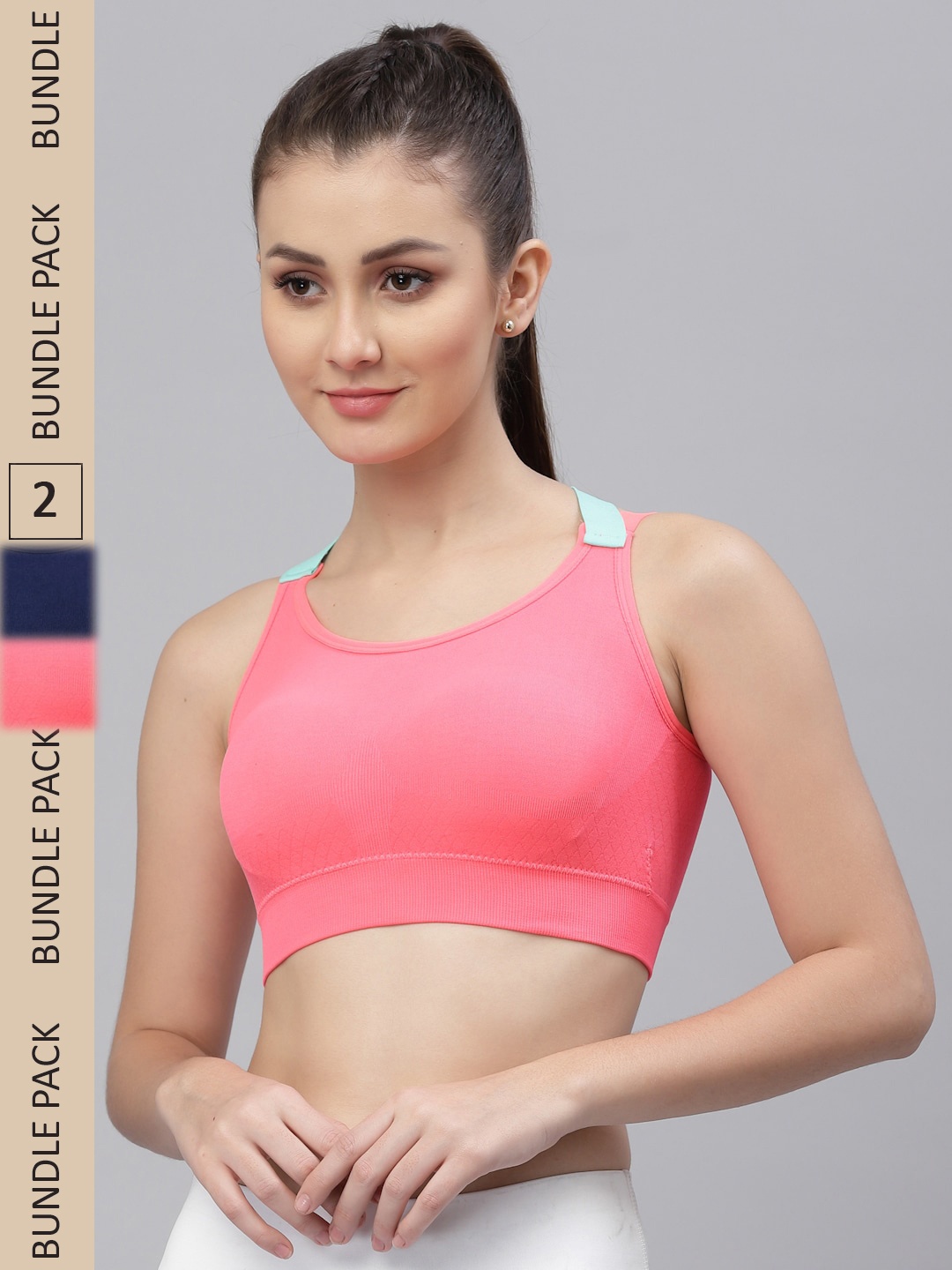 

Friskers Pink & Navy Blue Pack Of 2 Cotton Lightly Padded Sports Bra