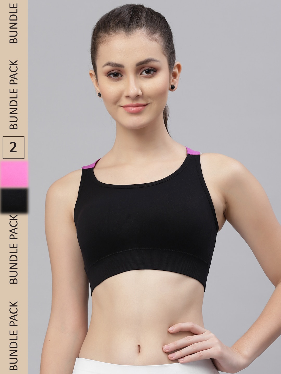 

Friskers Black & Pink Pack Of 2 Cotton Lightly Padded Sports Bra