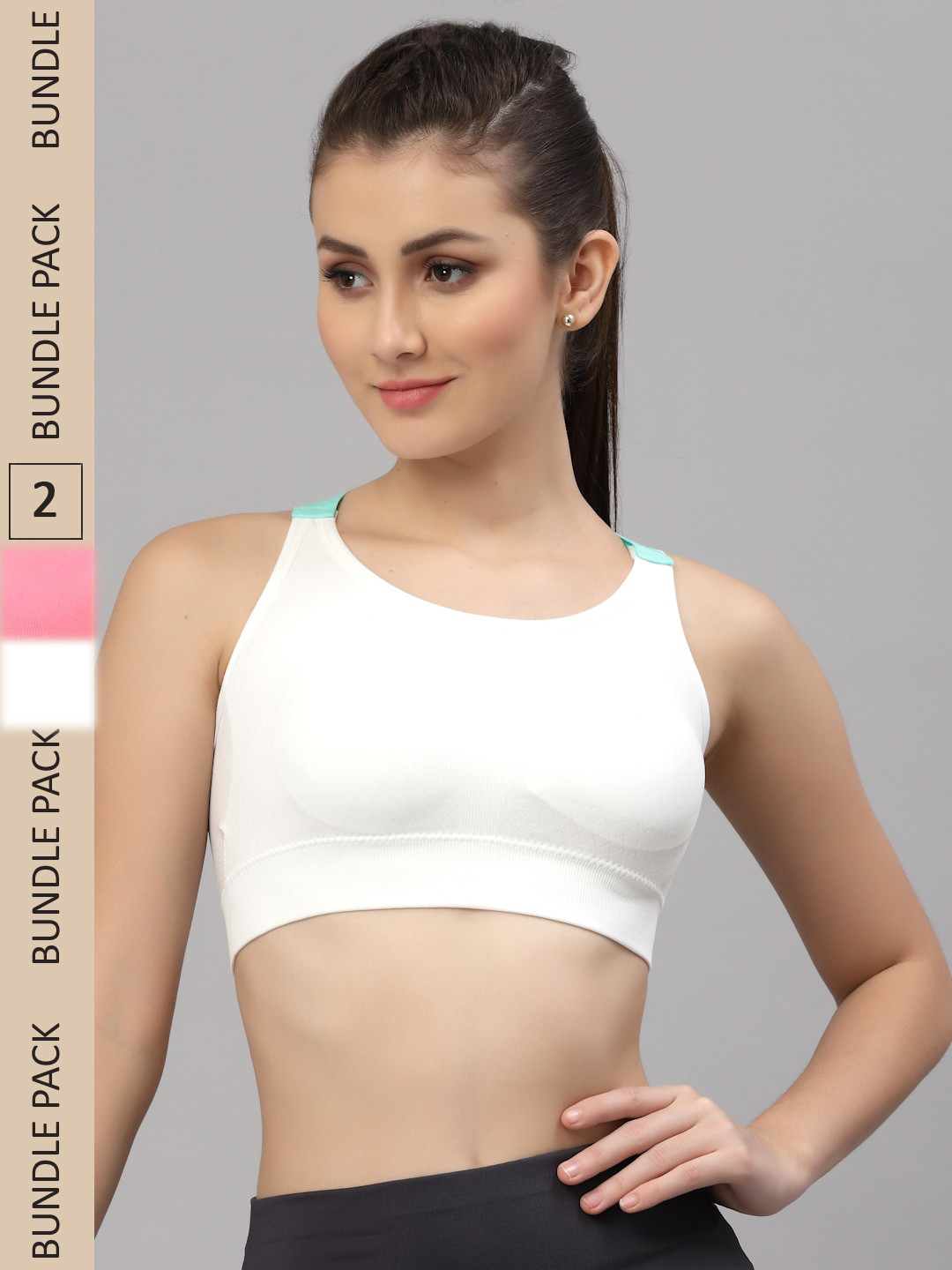 

Friskers White & Orange Pack Of 2 Cotton Lightly Padded Sports Bra