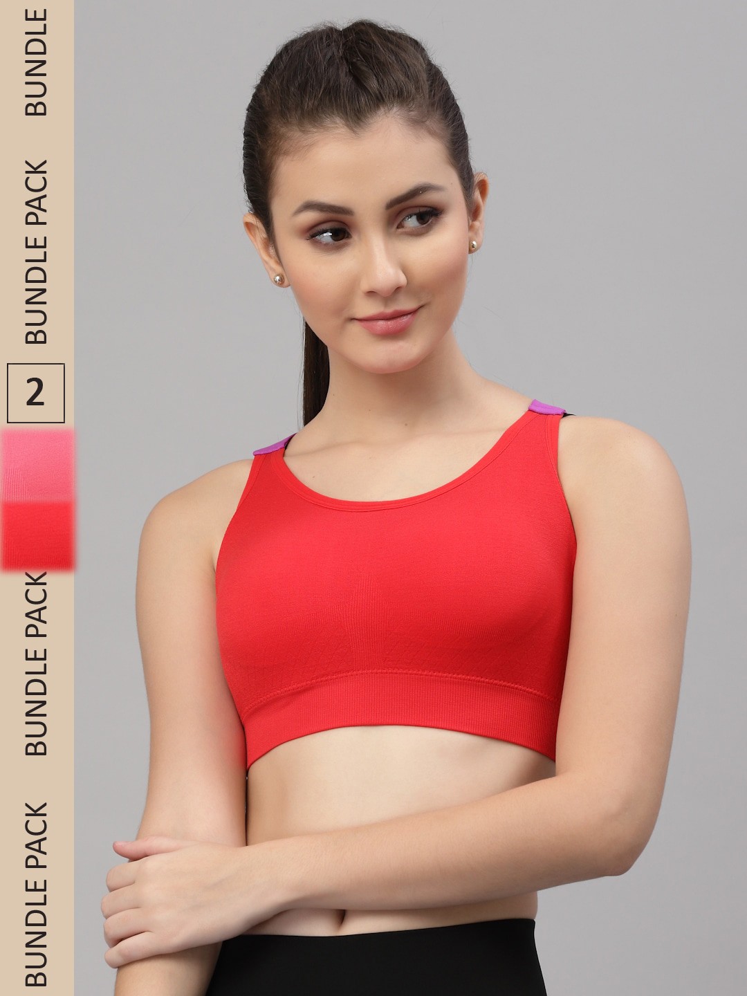 

Friskers Red & Pink Pack Of 2 Cotton Lightly Padded Sports Bra