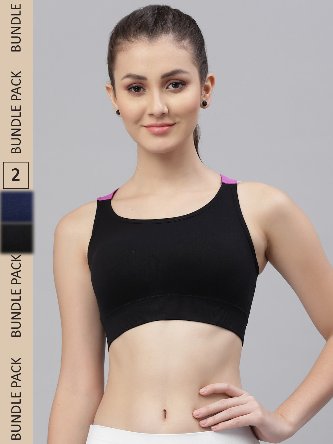 

Friskers Black & Navy Blue Pack Of 2 Cotton Lightly Padded Sports Bra