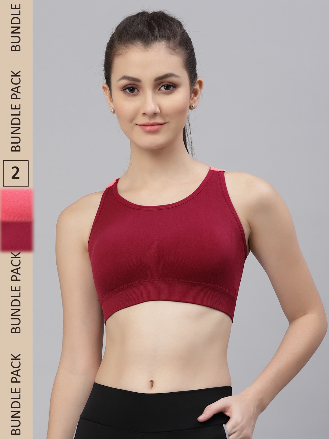 

Friskers Maroon & Pink Bra Pack Of 2 Cotton Lightly Padded Sports Bra