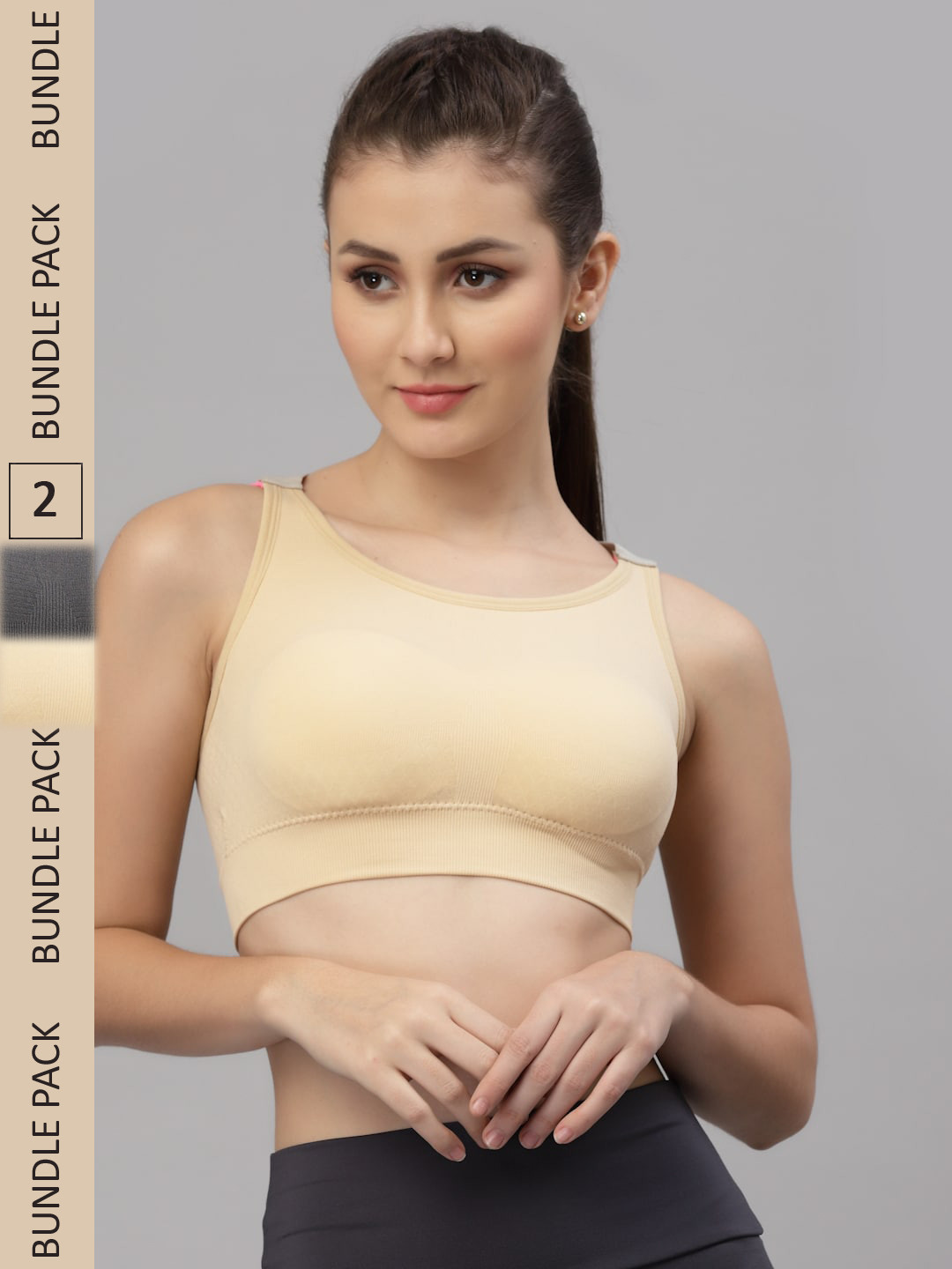 

Friskers Beige & Grey Bra Pack Of 2 Cotton Lightly Padded Sports Bra
