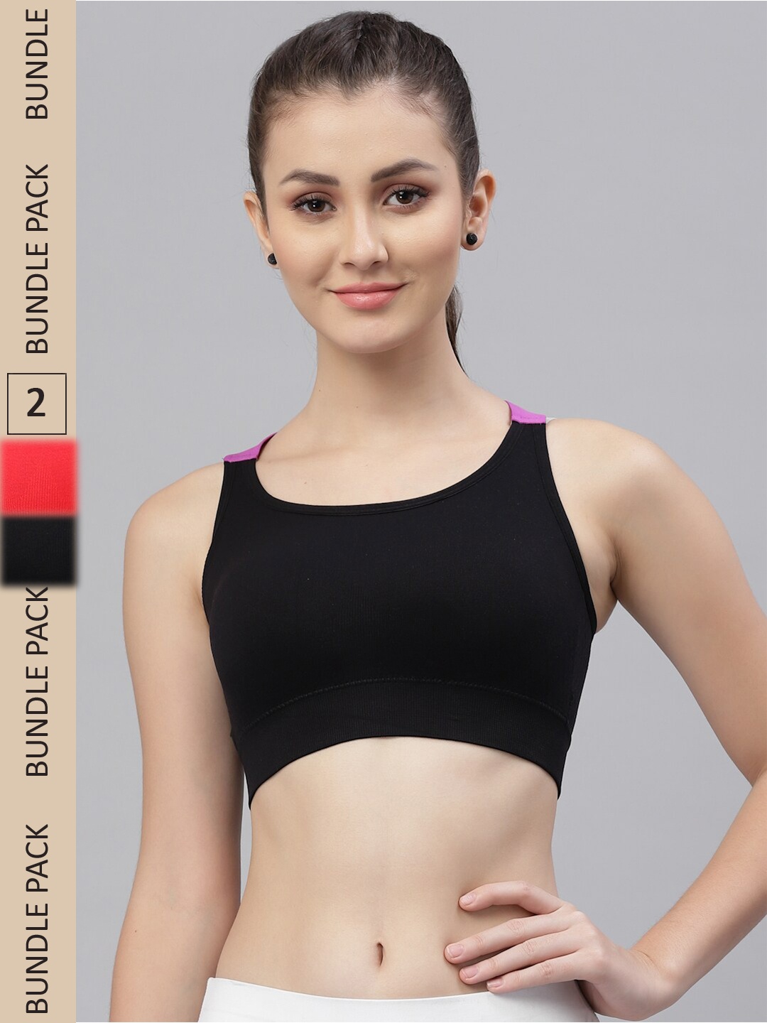 

Friskers Black & Red Pack Of 2 Cotton Lightly Padded Sports Bra