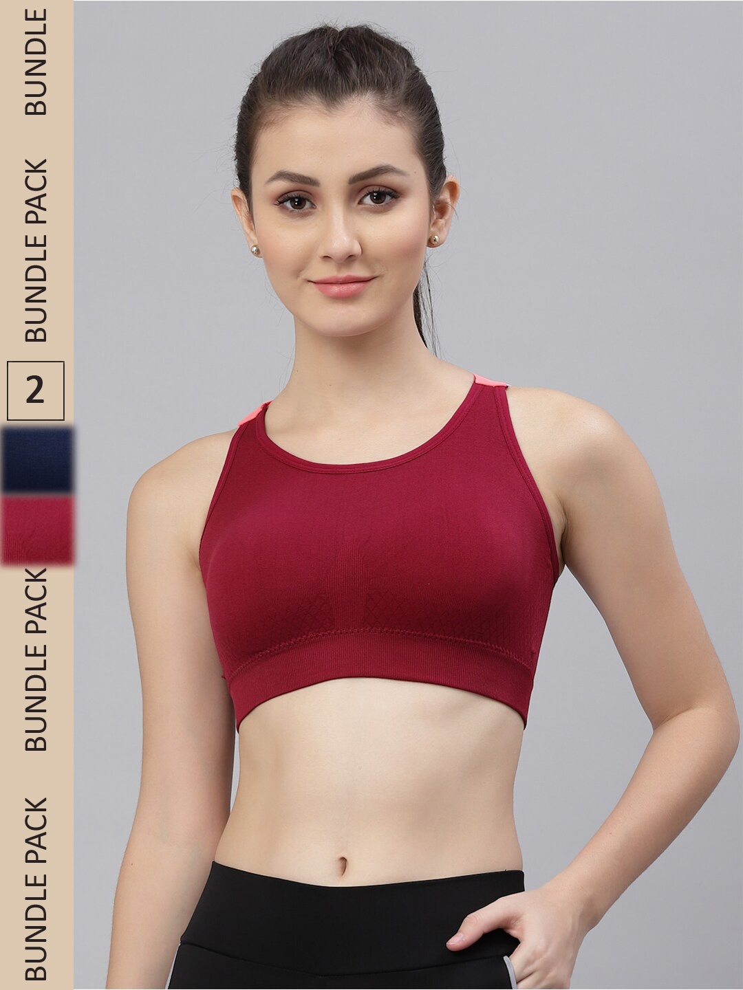 

Friskers Maroon & Navy Blue Pack Of 2 Cotton Lightly Padded Sports Bra