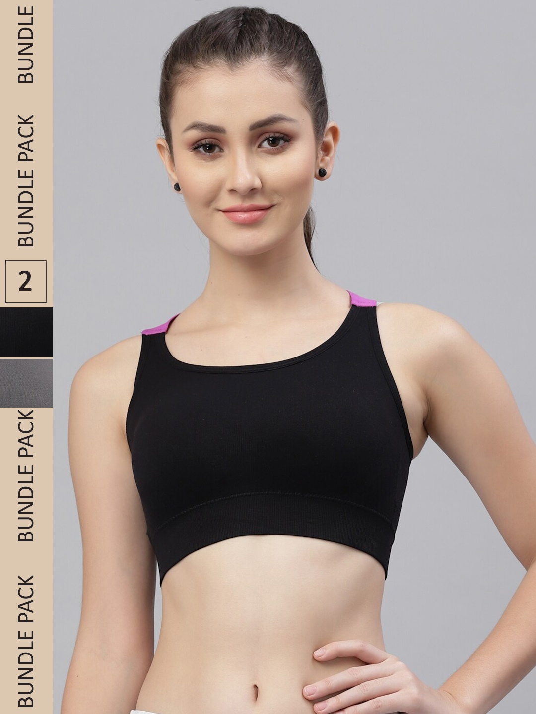 

Friskers Black & Grey Pack Of 2 Cotton Lightly Padded Sports Bra