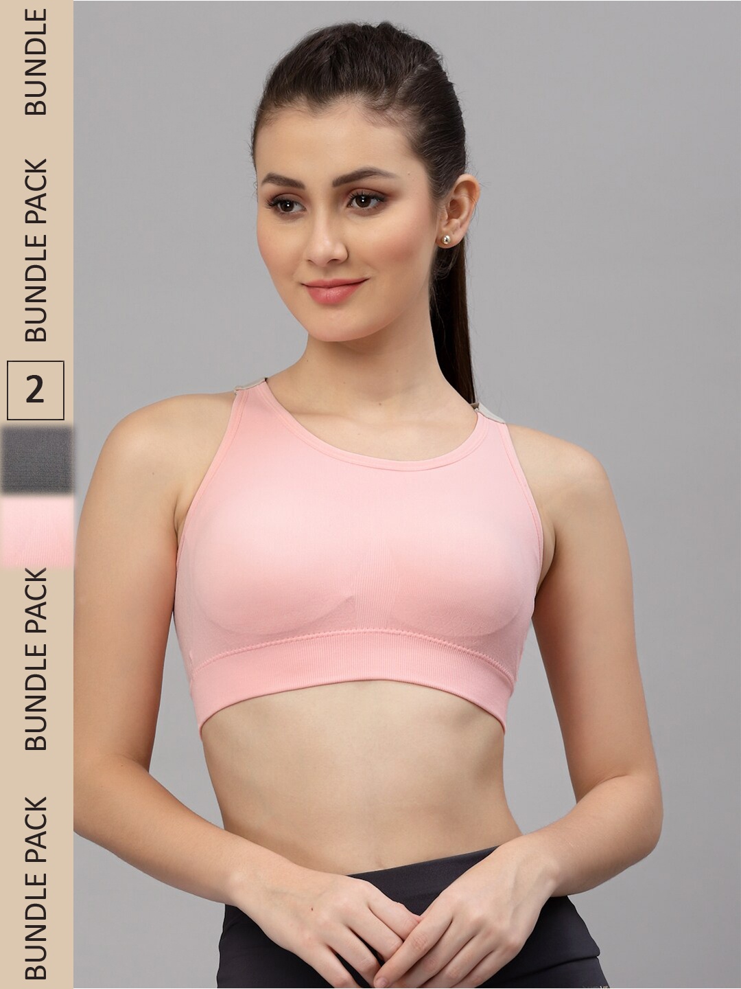 

Friskers Pink & Grey Pack Of 2 Cotton Lightly Padded Sports Bra